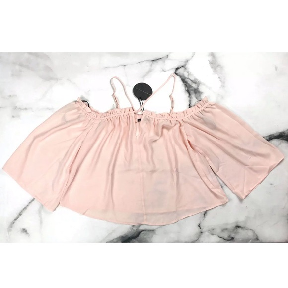 Peach blouse off the shoulder ruffle trim Small - Picture 5 of 5